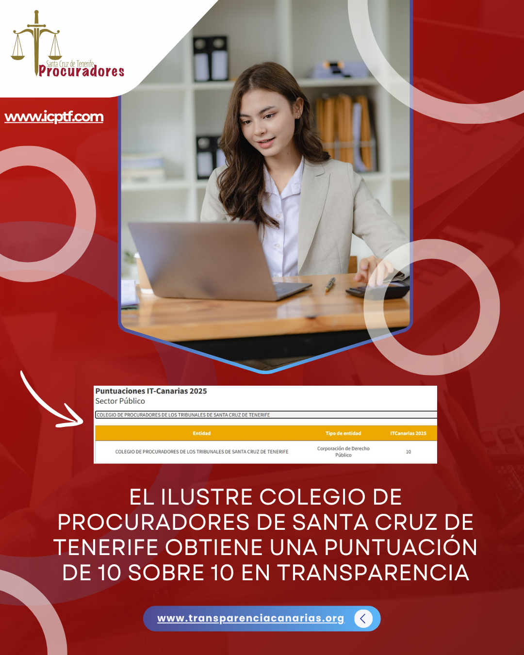 Portada de El Ilustre Colegio de Procuradores de Santa Cruz de Tenerife obtiene una puntuación de 10 sobre 10 en Transparencia